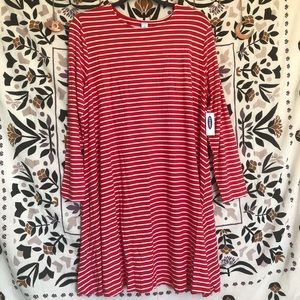 a red and white stripped long sleeve dress